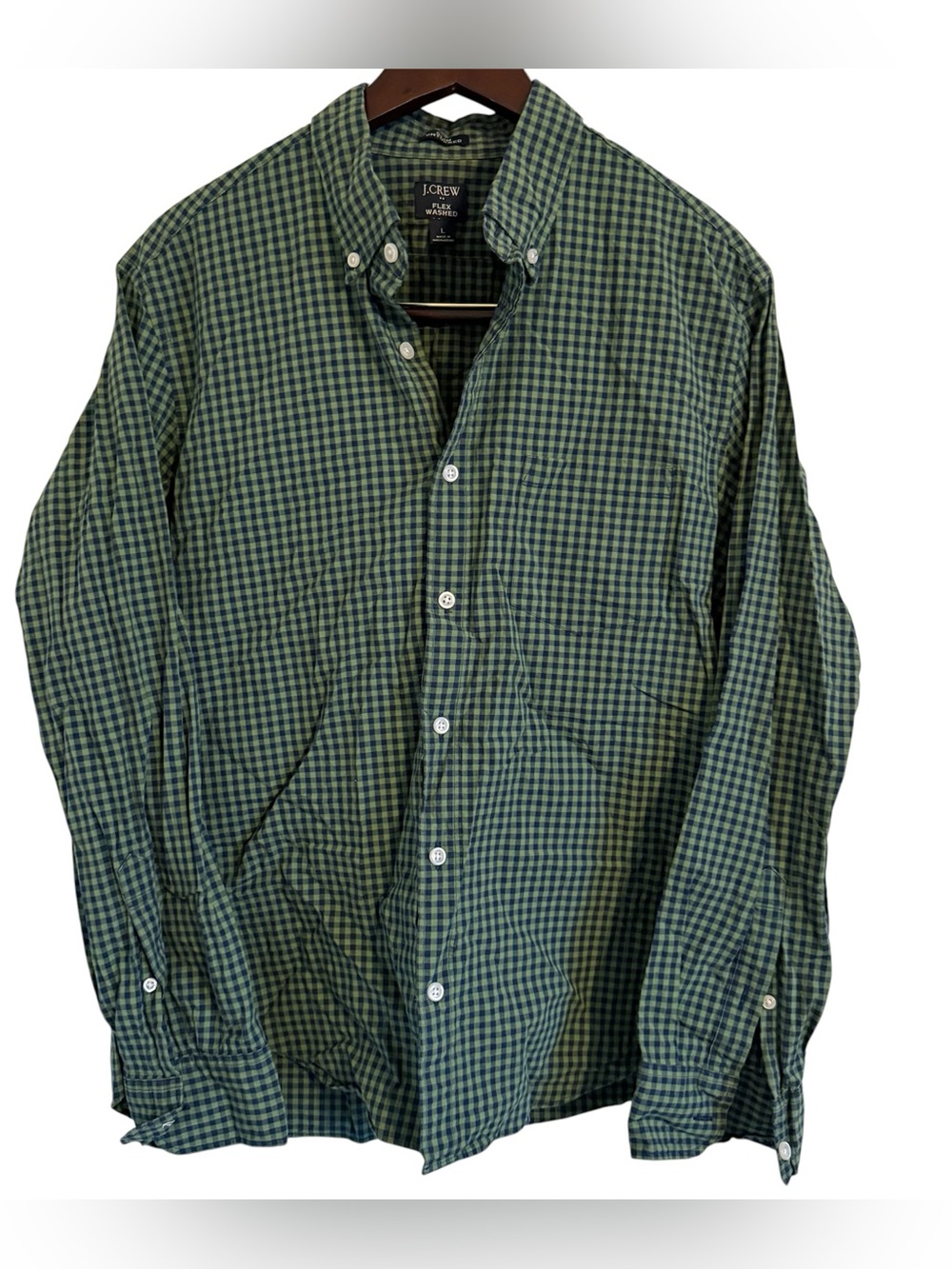 J. Crew Flex Washed Green Plaid Button-Down Shirt - Men's Size Large